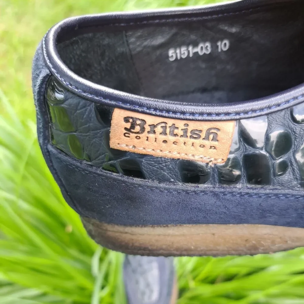 British Walker Stone Pattern Casual 10 M/W Suede Leather Slip On Crepe Sole Blue